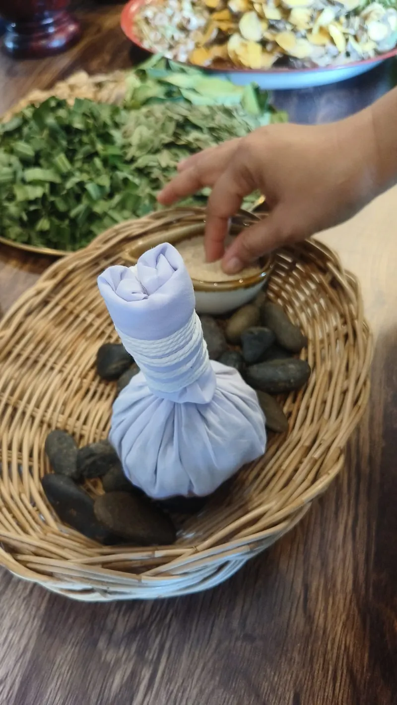 Thai herbal compress in a basket
